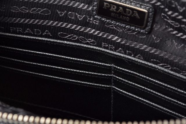 Prada Clutch Bag Travel Pouch Men's Prada Saffiano Patch Patchwork Black Azzurro