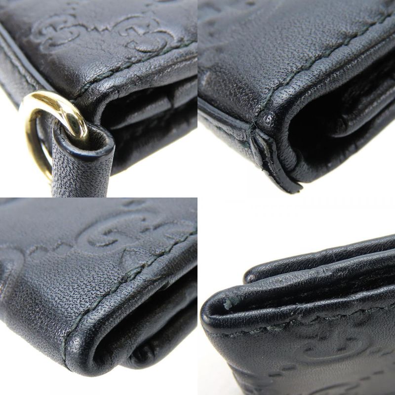 Gucci Card Case 323401 Striped Leather Black Gold Hardware Business Card Holder