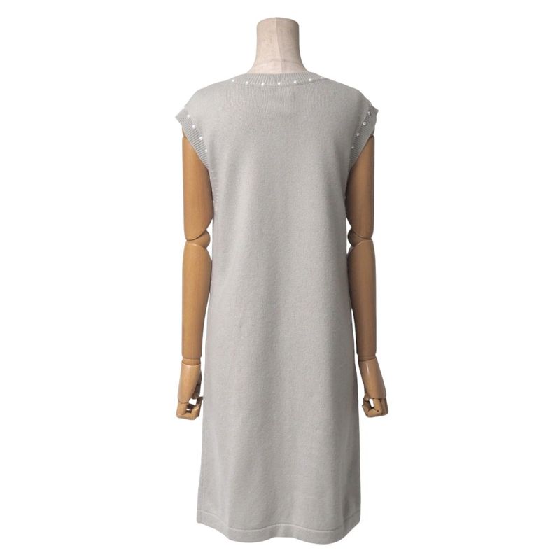 Chanel Dress Size 38 P53 Coco Mark Sleeveless Faux Pearl Cashmere Blend Knit