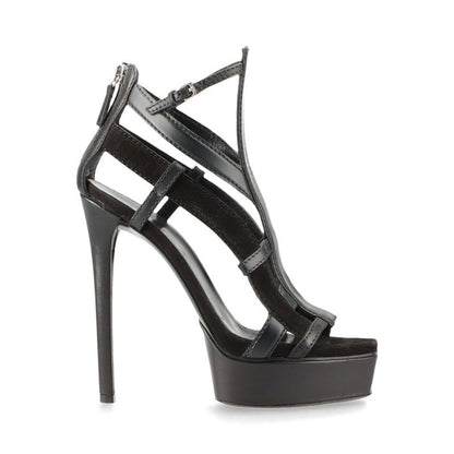 Gucci Leather Sandals Women's 34 1 2 241464 Black Made In Italy