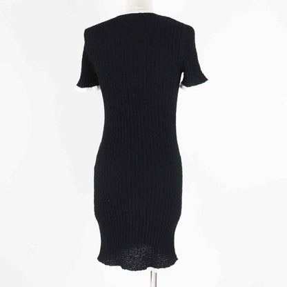 CHANEL P72078 Bicolor Short Sleeve Dress With Coco Mark Buttons Black White 36