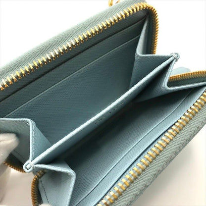 Prada Saffiano Leather Chain Shoulder Card Case Wallet Blue