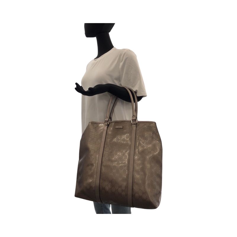 Gucci Imprime Metallic Brown Silver Hardware PVC 223668 Tote Handbag Women