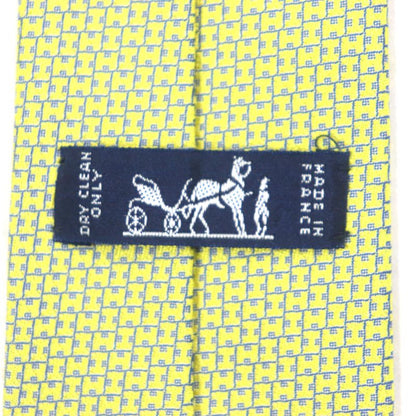 Hermes 100% Silk H Motif All Over Tie Yellow With Box Made In France Men's