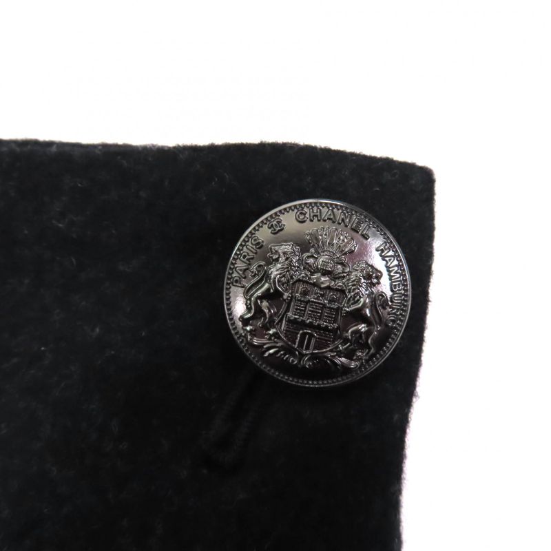 CHANEL P59000 100% Silk Lining Center Press Pants With Logo Button Wool Pants