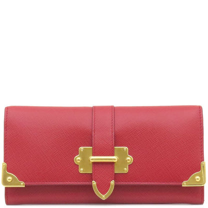 Prada Long Wallet Caier Wallet Saffiano Leather Fuoco Gold Hardware Red