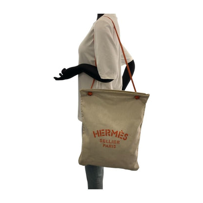 Hermes Aline GM White Orange Gold Hardware Canvas/toile Chevron Tote Bag Women