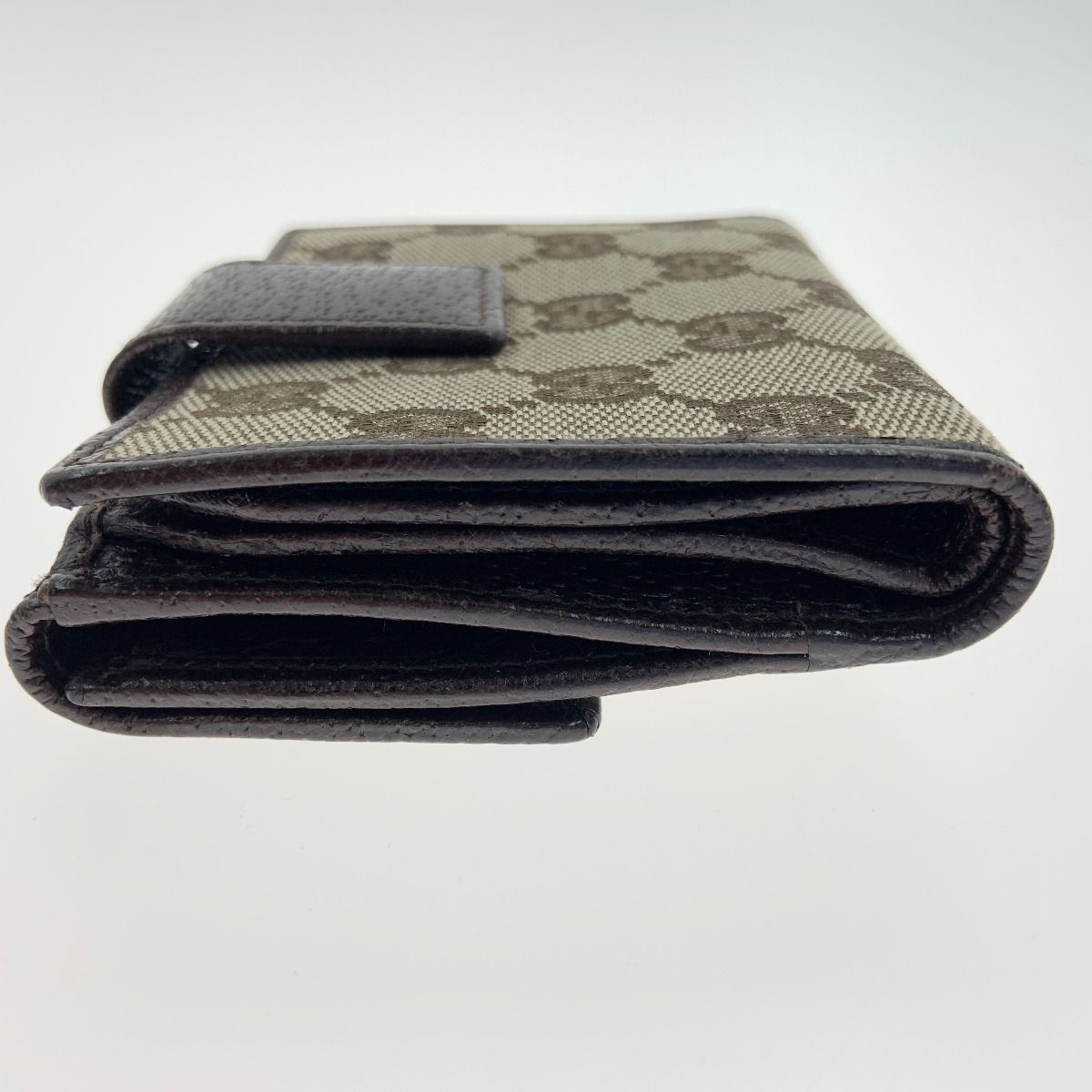 Gucci GG Canvas Compact Wallet W Hook Bifold Wallet 112716 Beige