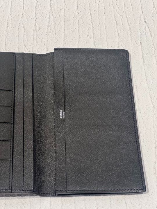 Hermes MC2 Fleming Long Wallet Calf Leather Perforated Black T Engraved