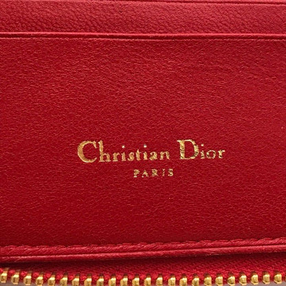 Dior Lady Cage Leather Bifold Round Compact Wallet Red