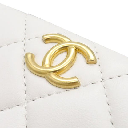 Chanel Shoulder Bag Mini Beauring Bag Lambskin White Gold Hardware Chain