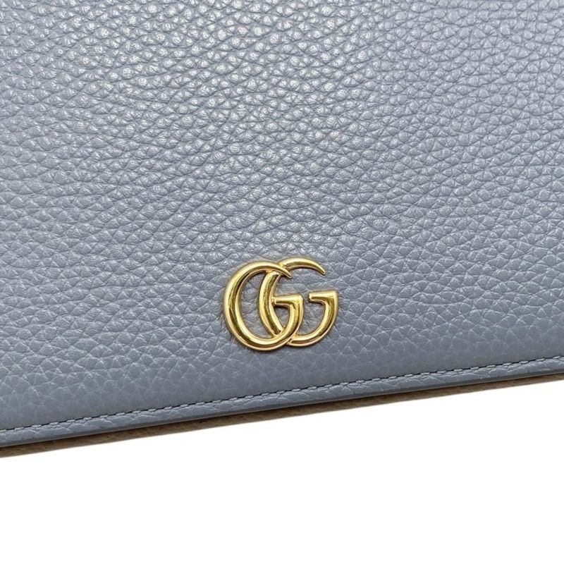 Gucci Shoulder Bag Chain Wallet 497985 Leather Double G Light Blue Beige Gold