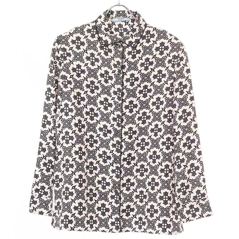Prada 20ss Graphic Silk Blouse Shirt P496a Pink 40
