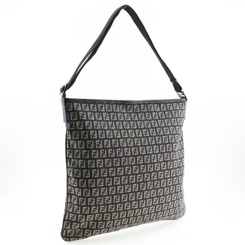 Fendi One Shoulder Zucchino Canvas Brown Unisex Shoulder Bag