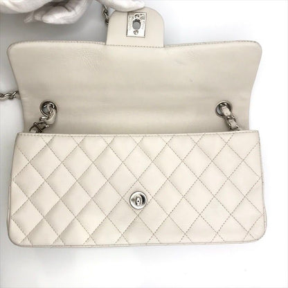 Chanel CC Logo Turnlock Lambskin Chain Shoulder Bag White Purse