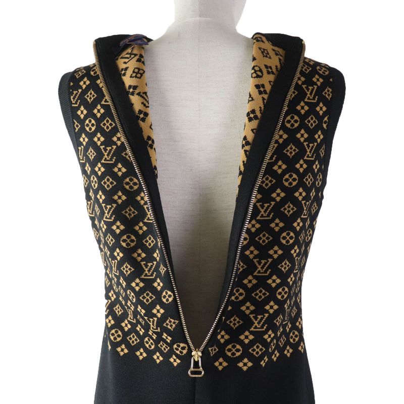 Louis Vuitton 2024 1abykg Silk Monogram Jacquard Knit Dress Black Brown XS Made