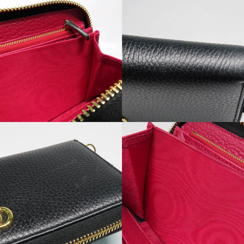 Gucci Double G Zip Around Wallet 456117 Black Gold Hardware Leather