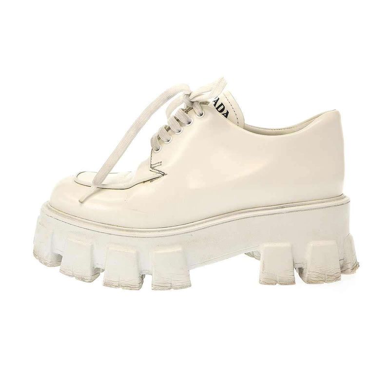 Prada Monolith Brushed Leather Lace Up Shoes 708 White 36