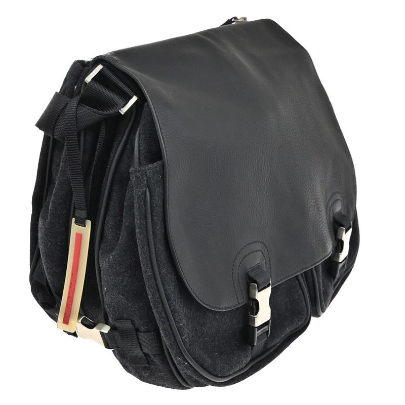 Prada Shoulder Bag Wool Leather Black 76ka954