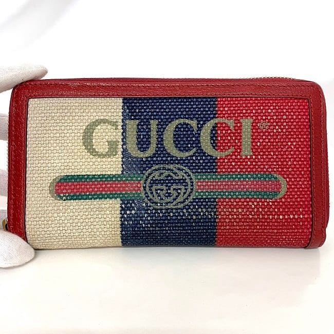 Gucci Round Zipper Long Wallet Red Navy