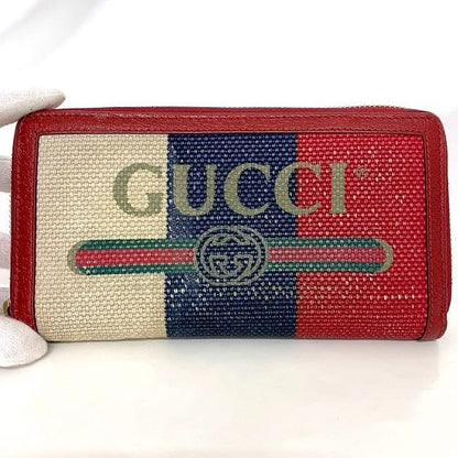 Gucci Round Zipper Long Wallet Red Navy