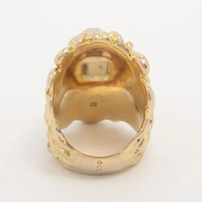 Gucci Michele Era Lion Head Stone Ring Gold Clear