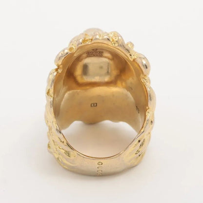 Gucci Michele Era Lion Head Stone Ring Gold Clear