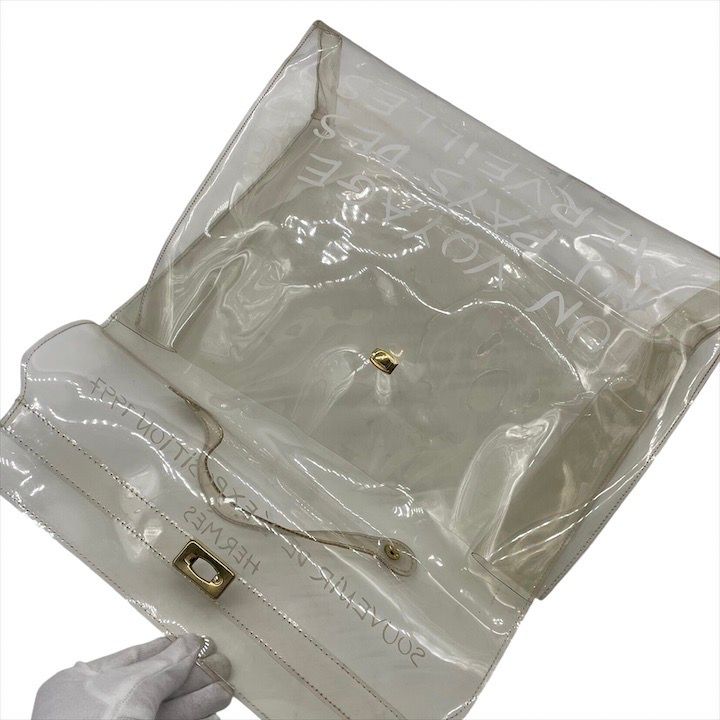 Hermes Vinyl Kelly Logo Hand Beach Clear Transparent Purse