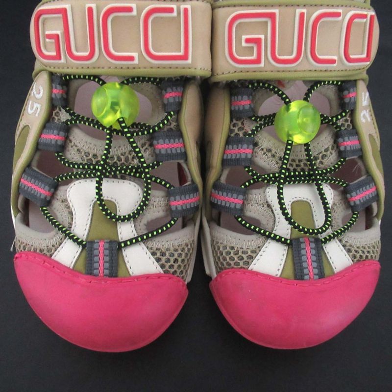 Gucci Mesh Velcro Sandals 570440 Size 34 Beige Multicolor Women Used
