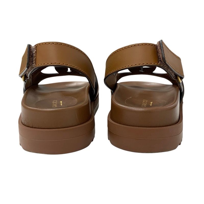 Gucci Sandals Shoes Leather Brown Logo Velcro