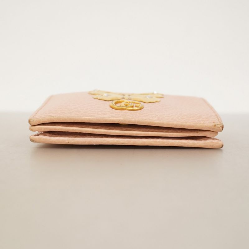 Gucci Wallet GG Marmont Butterfly 499361 Leather Pink Beige Gold Hardware Women