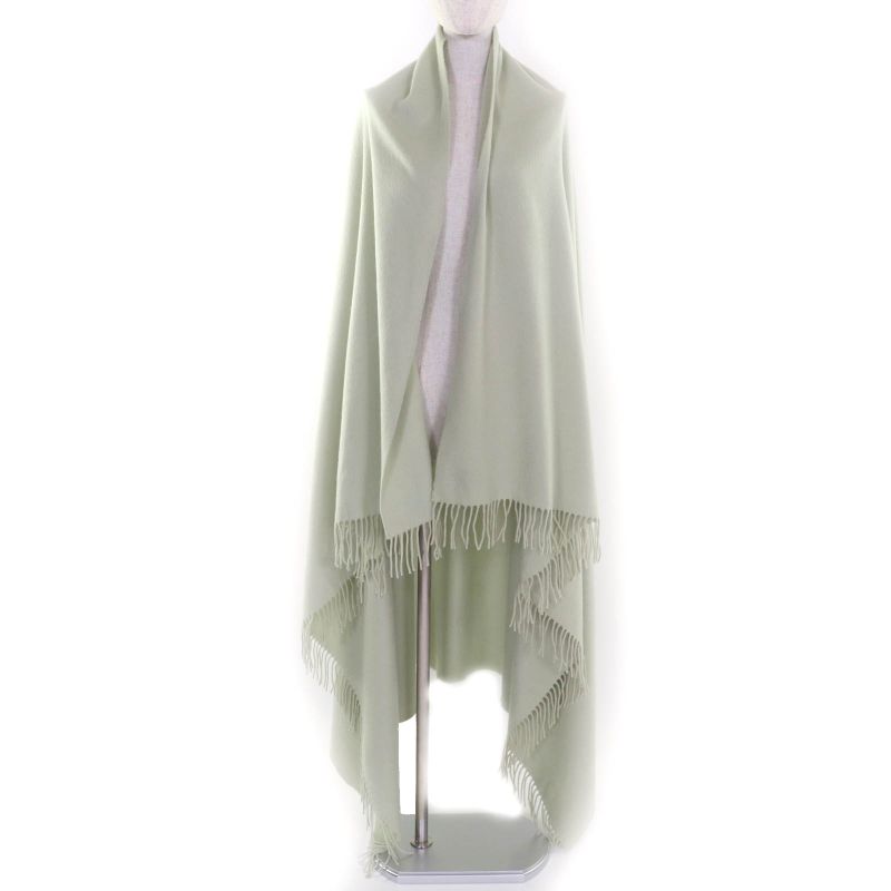 Hermes 100% Cashmere Logo Embroidered Fringed Extra-large Stole Shawl