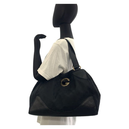 Gucci Black Silver Hardware GG Canvas/leather 223972 Tote Bag Shoulder Bag