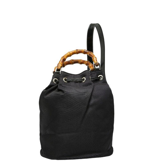 Gucci Bamboo Handbag Shoulder Bag 2WAY 003 2854 Black Nylon Leather Women's