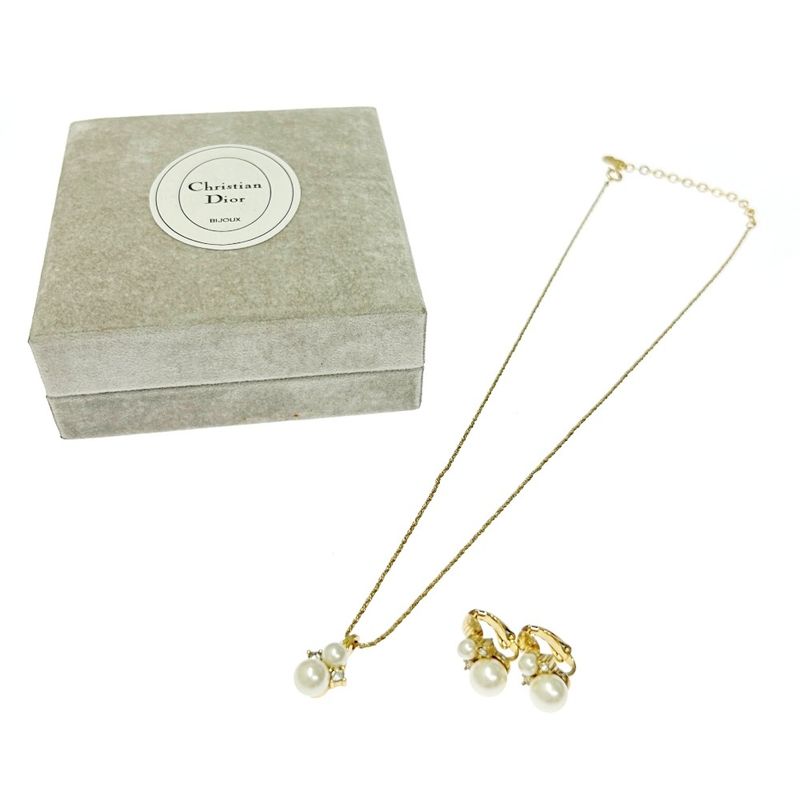 Christian Dior GP Rhinestone Faux Pearl Necklace Earring Set 328030 Necklace