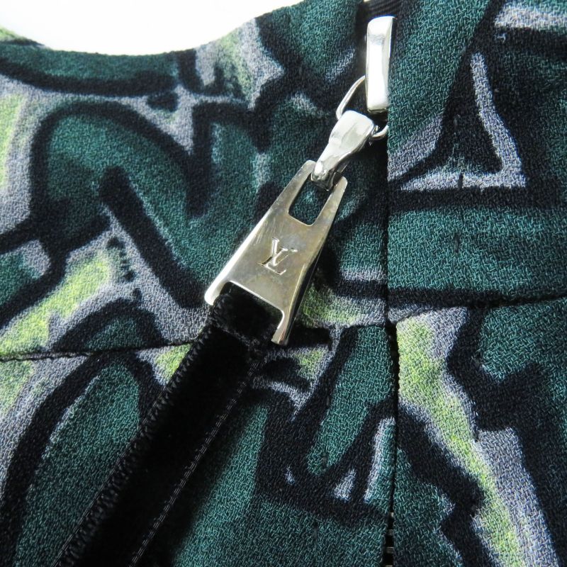Louis Vuitton Rayon Graffiti Box Pleated Skirt Greenish 34 Made In France