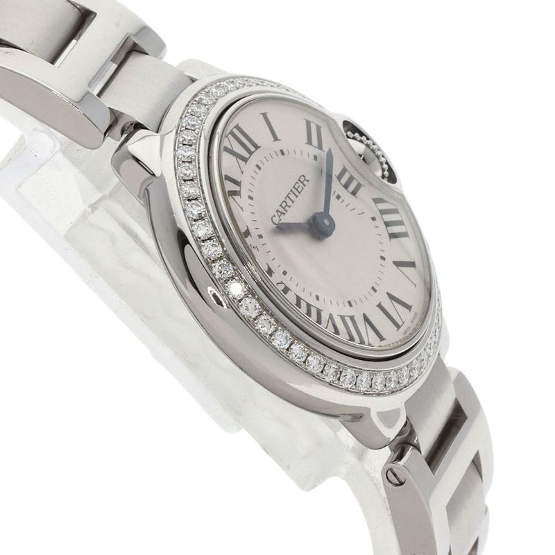 Cartier W4bb0015 Ballon Blue Bezel Diamond Wristwatch SS Ladies