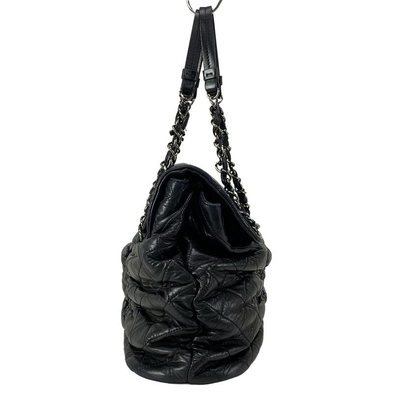 Chanel Matelasse Black Chain Shoulder Bag / Silver Hardware / Gathered Lambskin