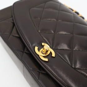 Chanel Diana Flap Matelasse 25 Chain Shoulder Bag Lambskin Black Gold Hardware