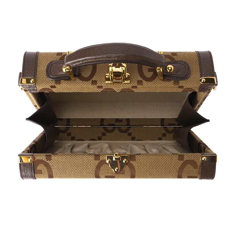 Gucci Shoulder Bag Jumbo GG Canvas Camel/ebony