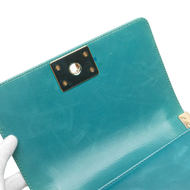 Chanel Boy Chanel Blue Green Mouton Leather Women's Chanel