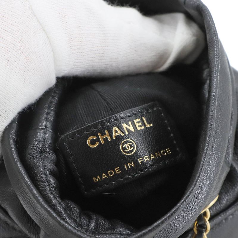 Chanel Matelasse Drawstring Chain Shoulder Bag Leather Black Matelasse Shoulder
