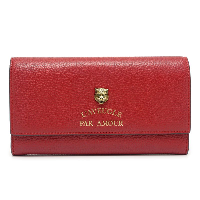 Gucci Animalier Continental Wallet 453164 Leather Red Women's Long Wallet