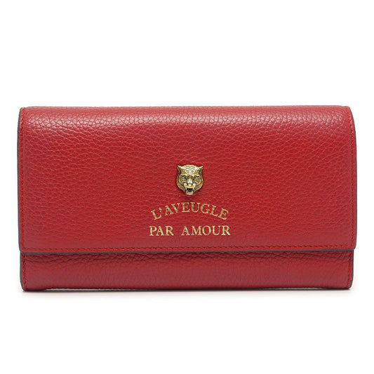 Gucci Animalier Continental Wallet 453164 Leather Red Women's Long Wallet