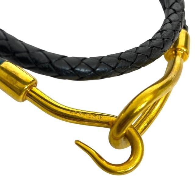 Hermes Bracelet Choker Necklace Jumbo Leather Metal Black Gold