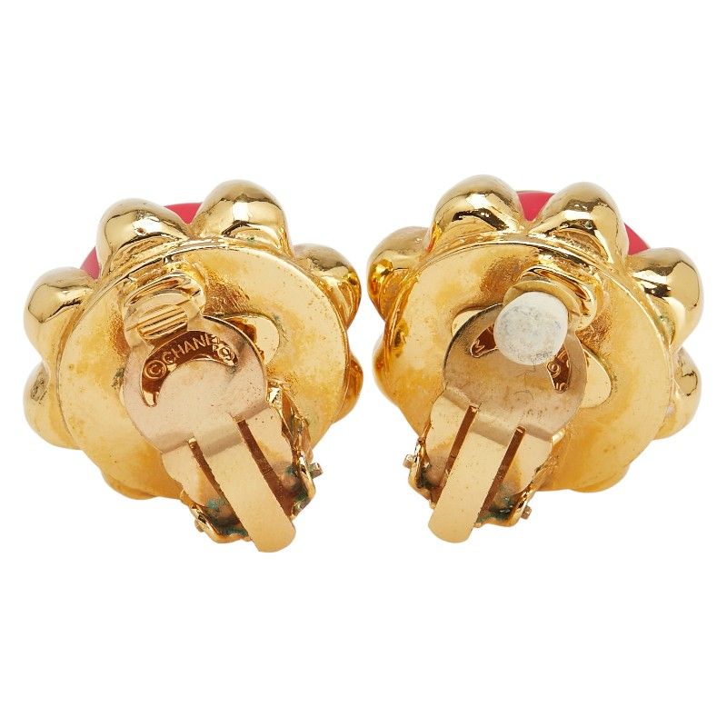 Chanel Vintage Coco Mark Gold Red Plated Ladies Chanel