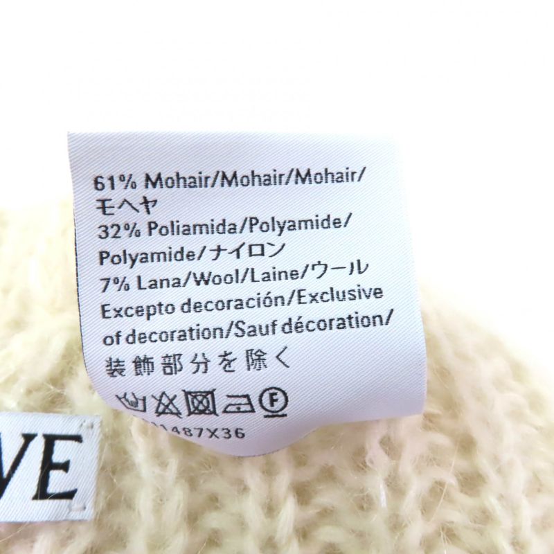 LOEWE F811487x36 Logo Design Mohair Blend Knit Cap Beanie Off White Made In