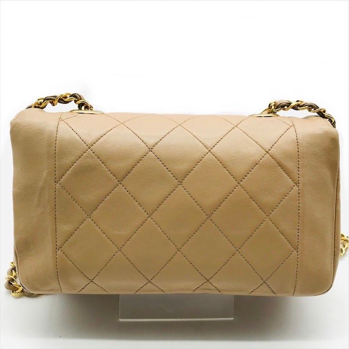 Chanel Diana Quilted Lambskin CC Logo Shoulder Bag Beige