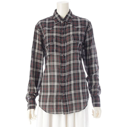 Saint Laurent 16 Cotton Check Western Long Sleeve Shirt Top Black XS