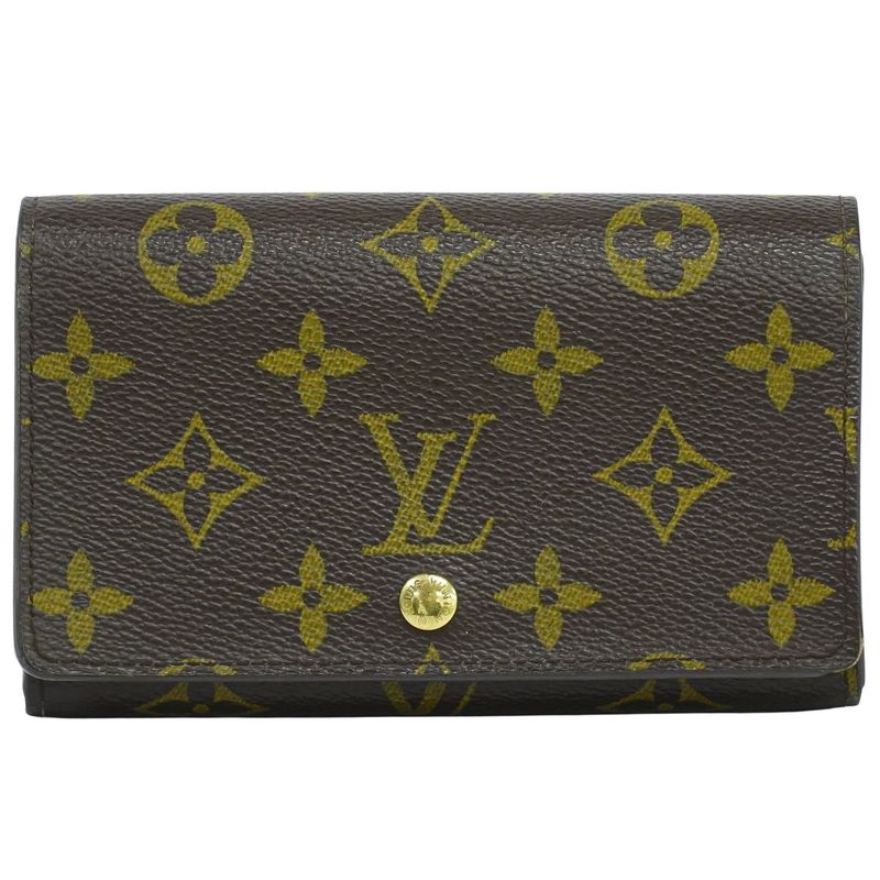 Authentic Louis Vuitton LV Porte Monet Vier Trésor Monogram Fold Wallet Brown
